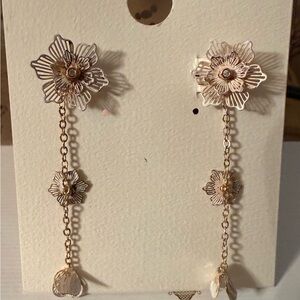 Delicate Gold Floral Drop Earrings - Dainty Flower Chain Earrings